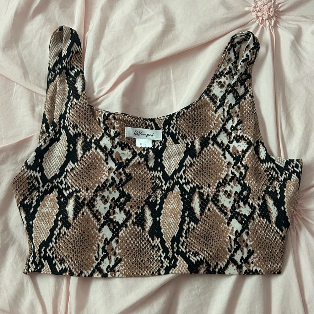 Revamped Beige and Black Snake Print Top